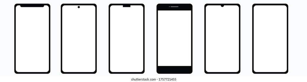 Set of design of the front display of a modern hand phone, mockup design