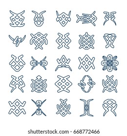 Set of design geometric fancy abstract shapes characters for tattoo, prints or logos