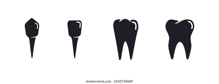 set design of human teeth, incisors, canines, premolars, molars. simple solid style. editable vector eps 10.