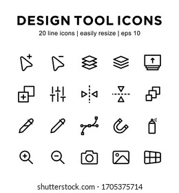 set of design icon, contains layer, brush, zoom and other icons with a white background.