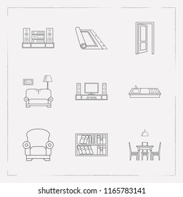 Set of design icons line style symbols with dining room, living room, armchair and other icons for your web mobile app logo design.