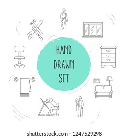 Set of design icons line style symbols with architect, bedside table, office chair and other icons for your web mobile app logo design.