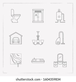 Set of design icons line style symbols with electricity, sink with mirror, toilet and other icons for your web mobile app logo design.