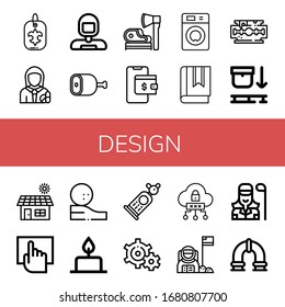 Set of design icons. Such as Fleur de lis, Pharmacist, Astronaut, Ham, Ax, Wallet, Washing machine, Book, Razor blade, Use pallet, Solar, Touchscreen, Golf ball , design icons