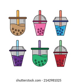 un conjunto de ilustraciones de diseño del té de la leche de burbuja