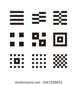Set of design illustrations of simple, minimal, modern, geometric and abstract shapes. square, stripe, checkerboard, chessboard, tile, stripe, grid.