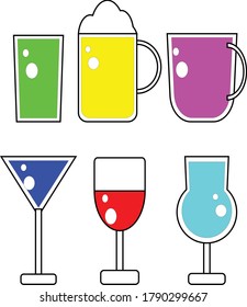 Establecer ilustraciones de diseño de varias formas de vidrio con diferentes colores