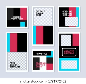 Set of design layout post and story template social media.