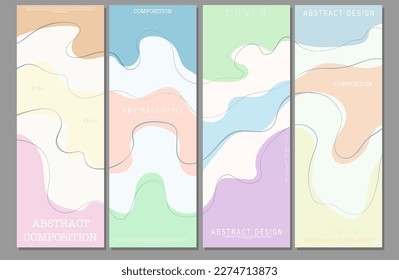 Eine Reihe von Design-Layouts mit deformierter Form und glänzenden Linien. Einfache Farbzusammensetzung. Muster für Poster, Poster, Banner, Cover und kreatives Design