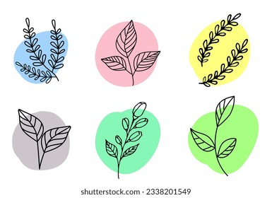 set design line art plants, vector illustration. Colored spots on a white background