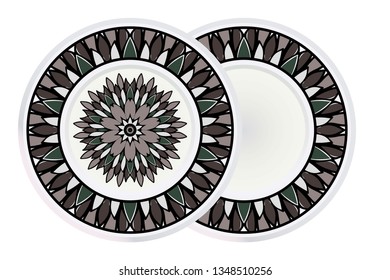 Set of Design Mandala Ornament and round frame. Vector Illustration. Round Geometric Floral Pattern. Oriental Pattern. Indian, Moroccan, Mystic, Ottoman Motifs. Anti-Stress Therapy Pattern.