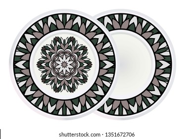 Set of Design Mandala Ornament and round frame. Vector Illustration. Round Geometric Floral Pattern. Oriental Pattern. Indian, Moroccan, Mystic, Ottoman Motifs. Anti-Stress Therapy Pattern.