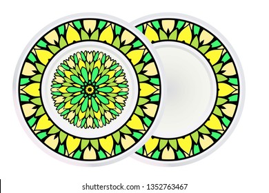 Set of Design Mandala Ornament and round frame. Vector Illustration. Round Geometric Floral Pattern. Oriental Pattern. Indian, Moroccan, Mystic, Ottoman Motifs. Anti-Stress Therapy Pattern.