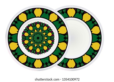 Set of Design Mandala Ornament and round frame. Vector Illustration. Round Geometric Floral Pattern. Oriental Pattern. Indian, Moroccan, Mystic, Ottoman Motifs. Anti-Stress Therapy Pattern.