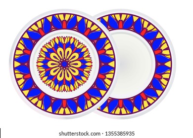 Set of Design Mandala Ornament and round frame. Vector Illustration. Round Geometric Floral Pattern. Oriental Pattern. Indian, Moroccan, Mystic, Ottoman Motifs. Anti-Stress Therapy Pattern.