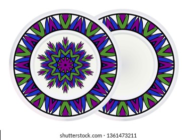 Set of Design Mandala Ornament and round frame. Vector Illustration. Round Geometric Floral Pattern. Oriental Pattern. Indian, Moroccan, Mystic, Ottoman Motifs. Anti-Stress Therapy Pattern.