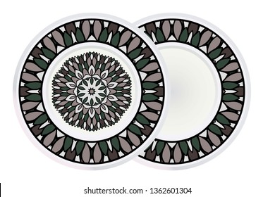 Set of Design Mandala Ornament and round frame. Vector Illustration. Round Geometric Floral Pattern. Oriental Pattern. Indian, Moroccan, Mystic, Ottoman Motifs. Anti-Stress Therapy Pattern.