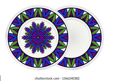 Set of Design Mandala Ornament and round frame. Vector Illustration. Round Geometric Floral Pattern. Oriental Pattern. Indian, Moroccan, Mystic, Ottoman Motifs. Anti-Stress Therapy Pattern.