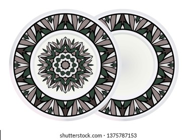 Set of Design Mandala Ornament and round frame. Vector Illustration. Round Geometric Floral Pattern. Oriental Pattern. Indian, Moroccan, Mystic, Ottoman Motifs. Anti-Stress Therapy Pattern.