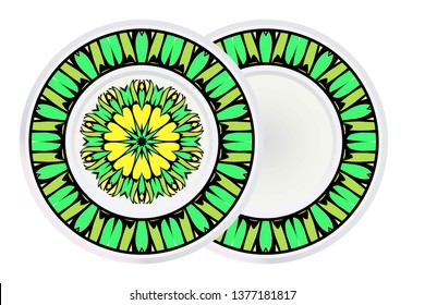 Set of Design Mandala Ornament and round frame. Vector Illustration. Round Geometric Floral Pattern. Oriental Pattern. Indian, Moroccan, Mystic, Ottoman Motifs. Anti-Stress Therapy Pattern.