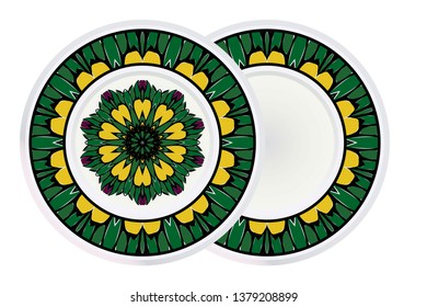 Set of Design Mandala Ornament and round frame. Vector Illustration. Round Geometric Floral Pattern. Oriental Pattern. Indian, Moroccan, Mystic, Ottoman Motifs. Anti-Stress Therapy Pattern.
