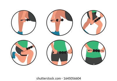 Set of design muscle roller workout exercising flat illustration vector style