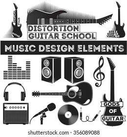 Set of design music elements. For different projects, cards. prints, invitations.