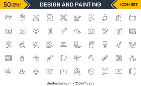 Set of Design and Painting Icons Collection: A Versatile Set for Art, Design Projects, Illustration Work, Studio Resources, and Creative Professional Use.
