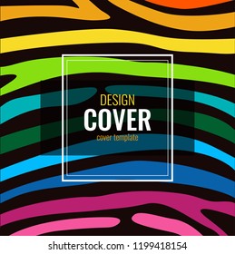 Set Design poster in color rainbow. Stripes on black background. Abstract graphic background.  Universal bright template for a cover with text. Vector illustration.