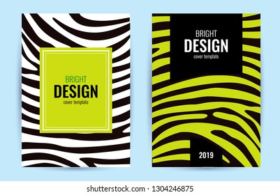 Set Design poster lime color. Green blue stripes on black background. Abstract graphic background.  Universal bright template for a cover with text. Vector illustration.