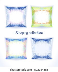 Set of design print pillowcases. Vector isolated illustration. Set of pattern pillow.