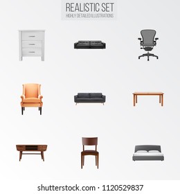 Set of design realistic symbols with commode, closet, lounge and other icons for your web mobile app logo design.