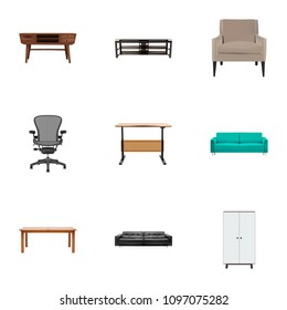 Set of design realistic symbols with couch, office chair, armchair and other icons for your web mobile app logo design.