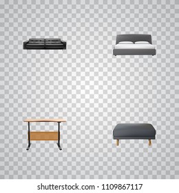 Set of design realistic symbols with desk, double bed, pouf and other icons for your web mobile app logo design.