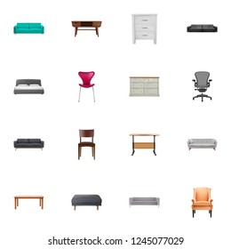 Set of design realistic symbols with pouf, divan, sofa and other icons for your web mobile app logo design.