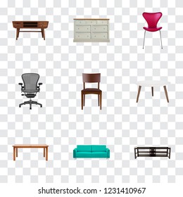 Set of design realistic symbols with seating, office chair, table and other icons for your web mobile app logo design.