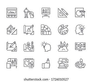 Set of design Related Vector Line Icons. Includes such Icons as designer, drawing, creative, graphics and more. - vector