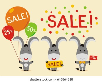 Set for design sale with donkey.