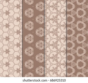 set of design seamless pattern with creative geometric ornament. vector illustration. coffee color