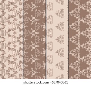set of design seamless pattern with creative geometric ornament. vector illustration. coffee color