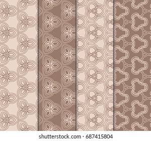 set of design seamless pattern with creative geometric ornament. vector illustration. coffee color
