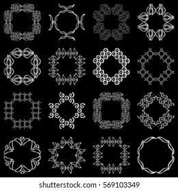 Set of design silver or metal elements for decorating cards, brochures, books, business cards, invitations