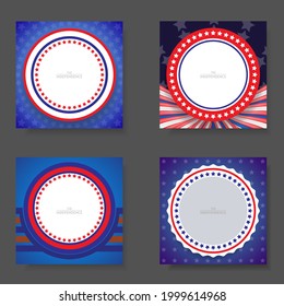 Set of design square background with American Memorial Day Banner for website and social media post.