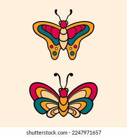 Set design of tattoo design with butterfly theme illustration