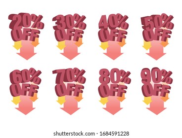 Set of design template with 3d percentage symbol. Concept of sale or retail. Vector illustration.