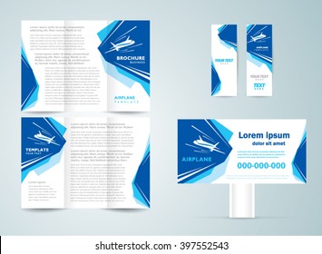 Set design template airplane flight takeoff transportation flyer, brochure, banner