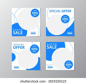 Set of design template for social media post and feed promotion with Blue design and circle style design. 
