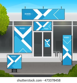 Set of design template for store of market facade. Branding for outdoor advertising or corporate identity.