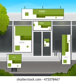 Set of design template for store of market facade. Branding for outdoor advertising or corporate identity.