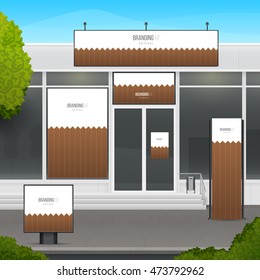 Set of design template for store of market facade. Branding for outdoor advertising or corporate identity.